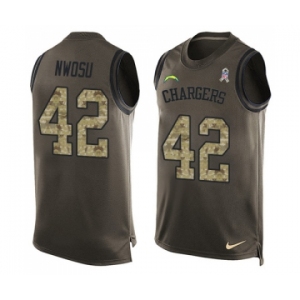 Men's Nike Los Angeles Chargers #42 Uchenna Nwosu Limited Green Salute to Service Tank Top NFL Jersey