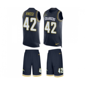 Men's Nike Los Angeles Chargers #42 Uchenna Nwosu Limited Navy Blue Tank Top Suit NFL Jersey