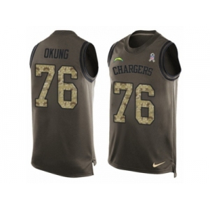 Men's Nike Los Angeles Chargers #76 Russell Okung Limited Green Salute to Service Tank Top NFL Jersey