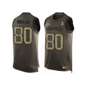 Men's Nike Los Angeles Chargers #80 Kellen Winslow Limited Green Salute to Service Tank Top NFL Jersey
