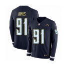 Men's Nike Los Angeles Chargers #91 Justin Jones Limited Navy Blue Therma Long Sleeve NFL Jersey