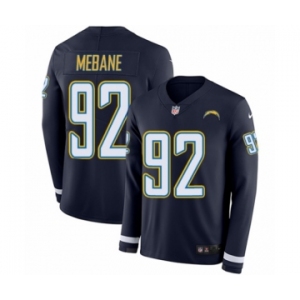 Men's Nike Los Angeles Chargers #92 Brandon Mebane Limited Navy Blue Therma Long Sleeve NFL Jersey