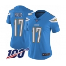 Women's Los Angeles Chargers #17 Philip Rivers Electric Blue Alternate Vapor Untouchable Limited Player 100th Season Football Jersey