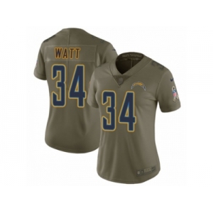 Women Nike Los Angeles Chargers #34 Derek Watt Limited Olive 2017 Salute to Service NFL Jersey