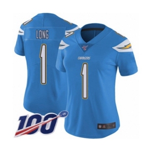 Women's Los Angeles Chargers #1 Ty Long Electric Blue Alternate Vapor Untouchable Limited Player 100th Season Football Jersey