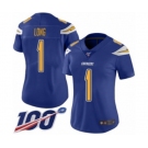 Women's Los Angeles Chargers #1 Ty Long Limited Electric Blue Rush Vapor Untouchable 100th Season Football Jersey