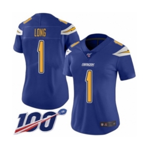 Women's Los Angeles Chargers #1 Ty Long Limited Electric Blue Rush Vapor Untouchable 100th Season Football Jersey