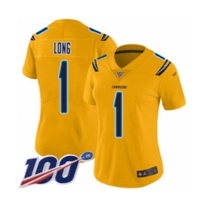 Women's Los Angeles Chargers #1 Ty Long Limited Gold Inverted Legend 100th Season Football Jersey