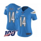 Women's Los Angeles Chargers #14 Dan Fouts Electric Blue Alternate Vapor Untouchable Limited Player 100th Season Football Jersey