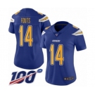 Women's Los Angeles Chargers #14 Dan Fouts Limited Electric Blue Rush Vapor Untouchable 100th Season Football Jersey