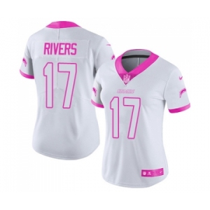 Women's Los Angeles Chargers #17 Philip Rivers Limited White Pink Rush Fashion Football Jersey