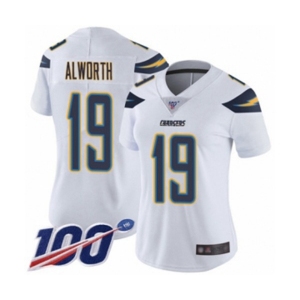 Women's Los Angeles Chargers #19 Lance Alworth White Vapor Untouchable Limited Player 100th Season Football Jersey
