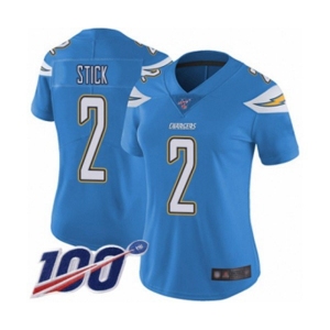 Women's Los Angeles Chargers #2 Easton Stick Electric Blue Alternate Vapor Untouchable Limited Player 100th Season Football Jersey