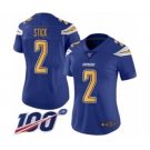 Women's Los Angeles Chargers #2 Easton Stick Limited Electric Blue Rush Vapor Untouchable 100th Season Football Jersey