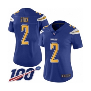 Women's Los Angeles Chargers #2 Easton Stick Limited Electric Blue Rush Vapor Untouchable 100th Season Football Jersey