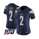 Women's Los Angeles Chargers #2 Easton Stick Navy Blue Team Color Vapor Untouchable Limited Player 100th Season Football Jersey