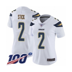 Women's Los Angeles Chargers #2 Easton Stick White Vapor Untouchable Limited Player 100th Season Football Jersey