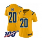 Women's Los Angeles Chargers #20 Desmond King Limited Gold Inverted Legend 100th Season Football Jersey