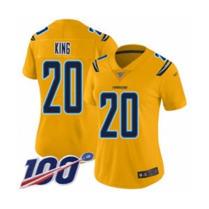 Women's Los Angeles Chargers #20 Desmond King Limited Gold Inverted Legend 100th Season Football Jersey