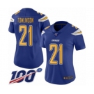 Women's Los Angeles Chargers #21 LaDainian Tomlinson Limited Electric Blue Rush Vapor Untouchable 100th Season Football Jersey