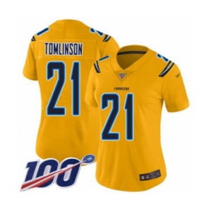 Women's Los Angeles Chargers #21 LaDainian Tomlinson Limited Gold Inverted Legend 100th Season Football Jersey