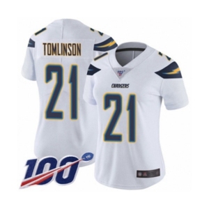 Women's Los Angeles Chargers #21 LaDainian Tomlinson White Vapor Untouchable Limited Player 100th Season Football Jersey