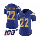 Women's Los Angeles Chargers #22 Justin Jackson Limited Electric Blue Rush Vapor Untouchable 100th Season Football Jersey