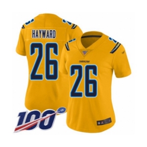 Women's Los Angeles Chargers #26 Casey Hayward Limited Gold Inverted Legend 100th Season Football Jersey