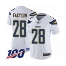 Women's Los Angeles Chargers #28 Brandon Facyson White Vapor Untouchable Limited Player 100th Season Football Jersey