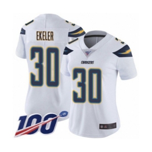 Women's Los Angeles Chargers #30 Austin Ekeler White Vapor Untouchable Limited Player 100th Season Football Jersey