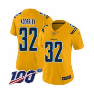 Women's Los Angeles Chargers #32 Nasir Adderley Limited Gold Inverted Legend 100th Season Football Jersey