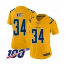 Women's Los Angeles Chargers #34 Derek Watt Limited Gold Inverted Legend 100th Season Football Jersey