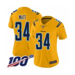 Women's Los Angeles Chargers #34 Derek Watt Limited Gold Inverted Legend 100th Season Football Jersey
