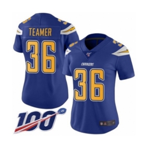 Women's Los Angeles Chargers #36 Roderic Teamer Limited Electric Blue Rush Vapor Untouchable 100th Season Football Jersey