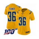 Women's Los Angeles Chargers #36 Roderic Teamer Limited Gold Inverted Legend 100th Season Football Jersey