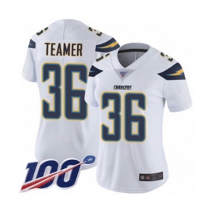 Women's Los Angeles Chargers #36 Roderic Teamer White Vapor Untouchable Limited Player 100th Season Football Jersey