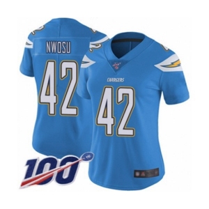 Women's Los Angeles Chargers #42 Uchenna Nwosu Electric Blue Alternate Vapor Untouchable Limited Player 100th Season Football Jersey