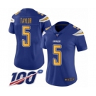 Women's Los Angeles Chargers #5 Tyrod Taylor Limited Electric Blue Rush Vapor Untouchable 100th Season Football Jersey