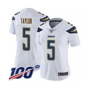 Women's Los Angeles Chargers #5 Tyrod Taylor White Vapor Untouchable Limited Player 100th Season Football Jersey