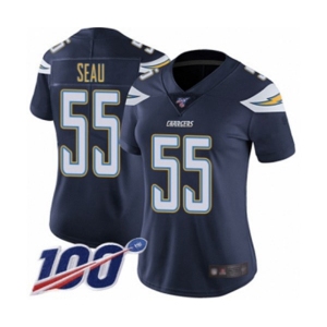 Women's Los Angeles Chargers #55 Junior Seau Navy Blue Team Color Vapor Untouchable Limited Player 100th Season Football Jersey