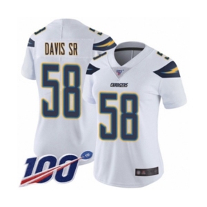 Women's Los Angeles Chargers #58 Thomas Davis Sr White Vapor Untouchable Limited Player 100th Season Football Jersey