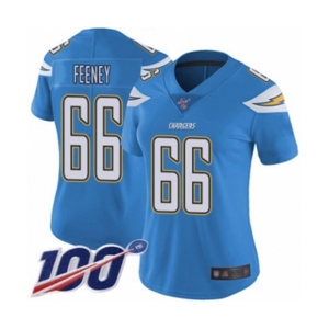 Women's Los Angeles Chargers #66 Dan Feeney Electric Blue Alternate Vapor Untouchable Limited Player 100th Season Football Jersey