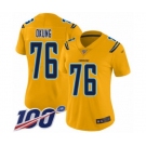 Women's Los Angeles Chargers #76 Russell Okung Limited Gold Inverted Legend 100th Season Football Jersey