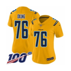 Women's Los Angeles Chargers #76 Russell Okung Limited Gold Inverted Legend 100th Season Football Jersey