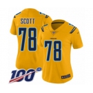 Women's Los Angeles Chargers #78 Trent Scott Limited Gold Inverted Legend 100th Season Football Jersey