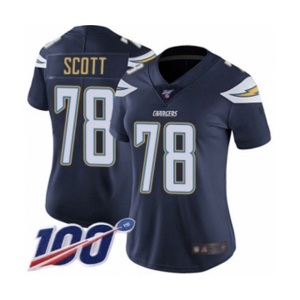 Women's Los Angeles Chargers #78 Trent Scott Navy Blue Team Color Vapor Untouchable Limited Player 100th Season Football Jersey