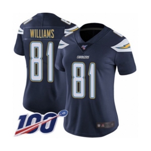 Women's Los Angeles Chargers #81 Mike Williams Navy Blue Team Color Vapor Untouchable Limited Player 100th Season Football Jersey