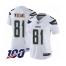 Women's Los Angeles Chargers #81 Mike Williams White Vapor Untouchable Limited Player 100th Season Football Jersey