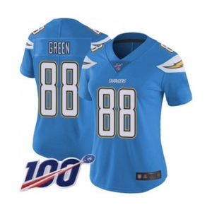 Women's Los Angeles Chargers #88 Virgil Green Electric Blue Alternate Vapor Untouchable Limited Player 100th Season Football Jersey