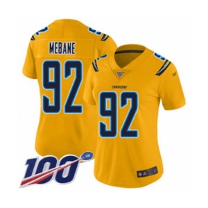 Women's Los Angeles Chargers #92 Brandon Mebane Limited Gold Inverted Legend 100th Season Football Jersey